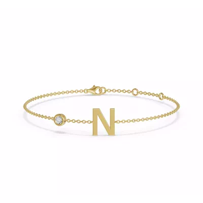 Bezel Lab Diamond Gold Initial Bracelet - N