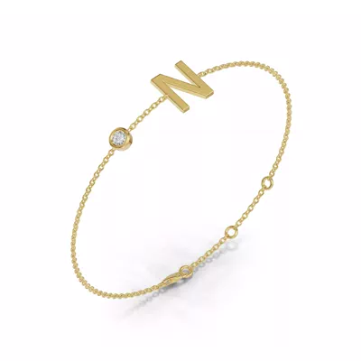 Bezel Lab Diamond Gold Initial Bracelet - N