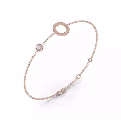 Bezel Lab Diamond Gold Initial Bracelet - O