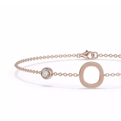 Bezel Lab Diamond Gold Initial Bracelet - O