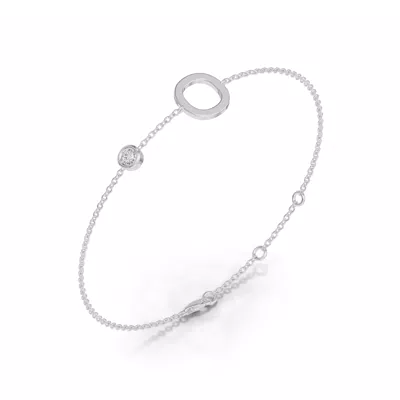 Bezel Diamond Gold Initial Bracelet - O