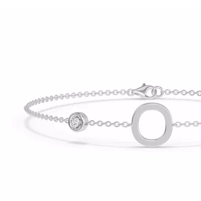 Bezel Diamond Gold Initial Bracelet - O