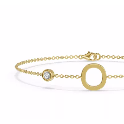 Bezel Lab Diamond Gold Initial Bracelet - O