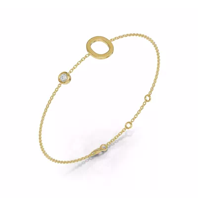 Bezel Diamond Gold Initial Bracelet - O