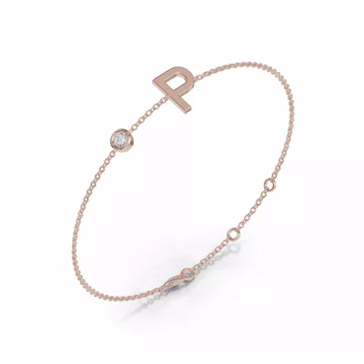 Bezel Lab Diamond Gold Initial Bracelet - P