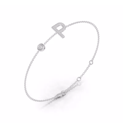Bezel Lab Diamond Gold Initial Bracelet - P