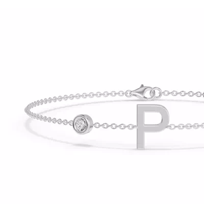 Bezel Lab Diamond Gold Initial Bracelet - P