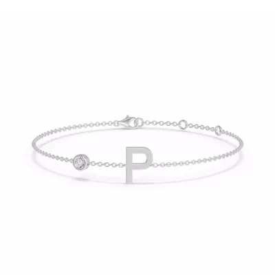 Bezel Diamond Gold Initial Bracelet - P