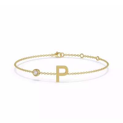 Bezel Diamond Gold Initial Bracelet - P