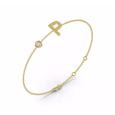 Bezel Diamond Gold Initial Bracelet - P