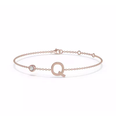 Bezel Diamond Gold Initial Bracelet - Q