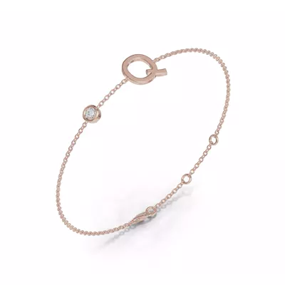 Bezel Diamond Gold Initial Bracelet - Q