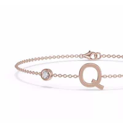Bezel Diamond Gold Initial Bracelet - Q