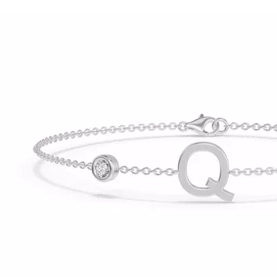Bezel Lab Diamond Gold Initial Bracelet - Q