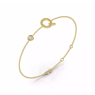 Bezel Lab Diamond Gold Initial Bracelet - Q