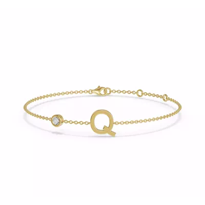 Bezel Diamond Gold Initial Bracelet - Q