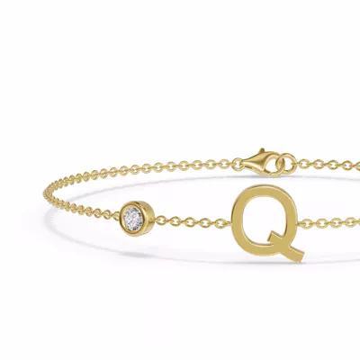 Bezel Diamond Gold Initial Bracelet - Q