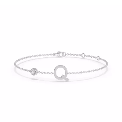 Bezel Diamond Gold Initial Bracelet - Q