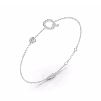 Bezel Diamond Gold Initial Bracelet - Q
