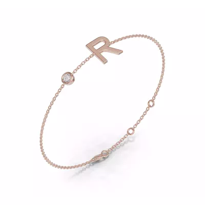 Bezel Lab Diamond Gold Initial Bracelet - R