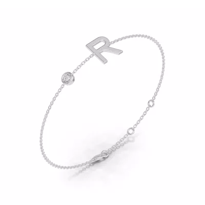 Bezel Diamond Gold Initial Bracelet - R