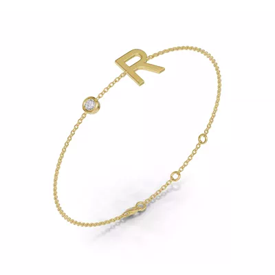 Bezel Lab Diamond Gold Initial Bracelet - R