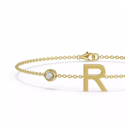Bezel Lab Diamond Gold Initial Bracelet - R
