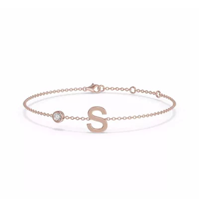 Bezel Lab Diamond Gold Initial Bracelet - S