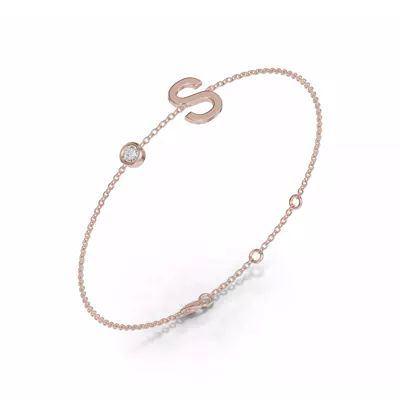 Bezel Lab Diamond Gold Initial Bracelet - S