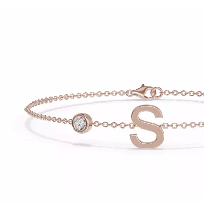 Bezel Diamond Gold Initial Bracelet - S