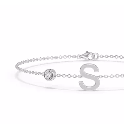 Bezel Lab Diamond Gold Initial Bracelet - S