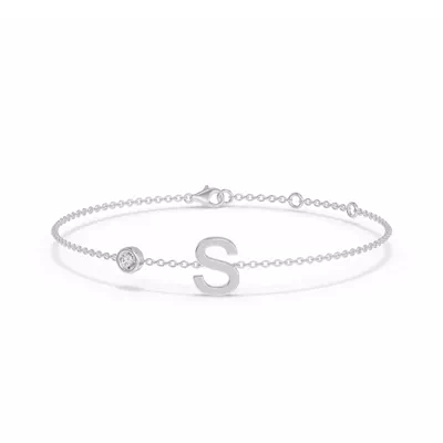 Bezel Diamond Gold Initial Bracelet - S