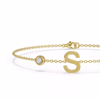 Bezel Lab Diamond Gold Initial Bracelet - S