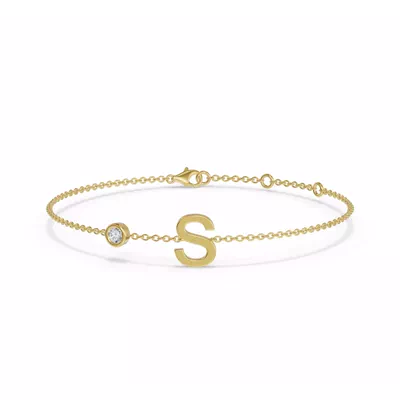 Bezel Diamond Gold Initial Bracelet - S