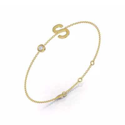 Bezel Diamond Gold Initial Bracelet - S