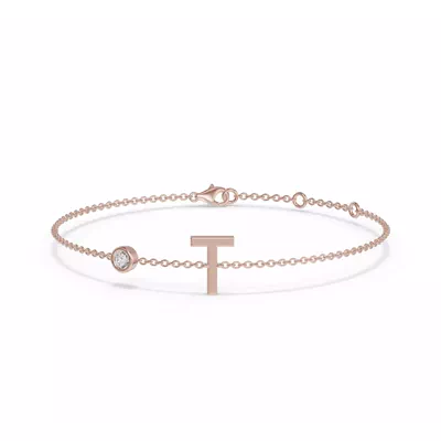 Bezel Lab Diamond Gold Initial Bracelet - T