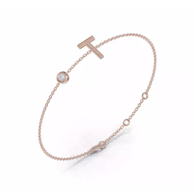 Bezel Diamond Gold Initial Bracelet - T