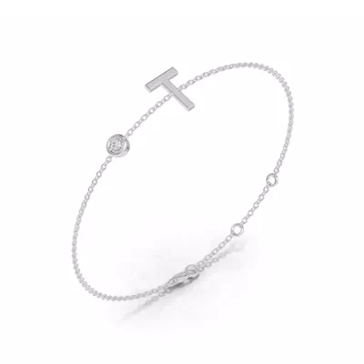 Bezel Lab Diamond Gold Initial Bracelet - T
