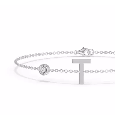 Bezel Lab Diamond Gold Initial Bracelet - T