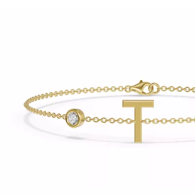 Bezel Lab Diamond Gold Initial Bracelet - T