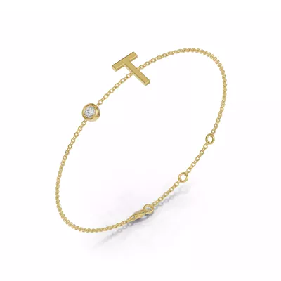 Bezel Diamond Gold Initial Bracelet - T