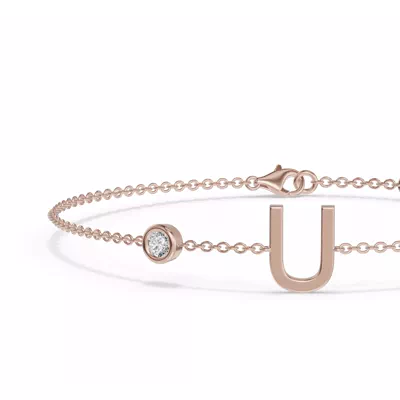 Bezel Diamond Gold Initial Bracelet - U