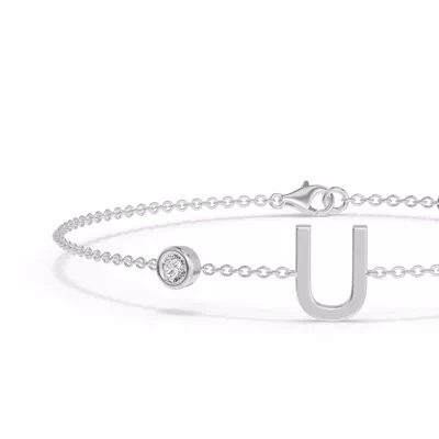 Bezel Lab Diamond Gold Initial Bracelet - U