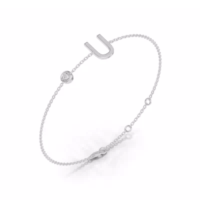 Bezel Diamond Gold Initial Bracelet - U
