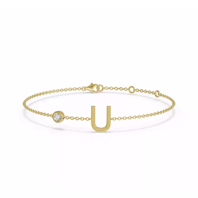 Bezel Diamond Gold Initial Bracelet - U