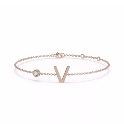 Bezel Lab Diamond Gold Initial Bracelet - V