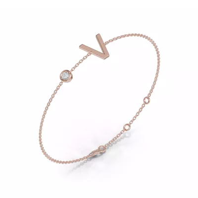 Bezel Diamond Gold Initial Bracelet - V