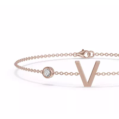 Bezel Diamond Gold Initial Bracelet - V