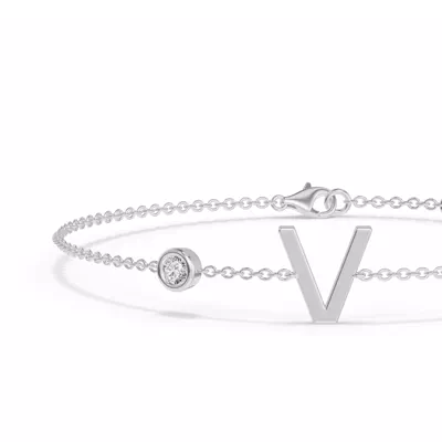 Bezel Lab Diamond Gold Initial Bracelet - V
