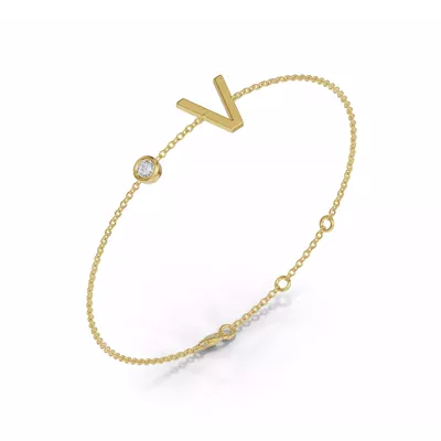 Bezel Diamond Gold Initial Bracelet - V